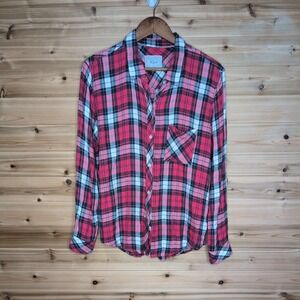 Rails Hunter Plaid Button Down Shirt Scarlet Ash White Rayon Womens Large